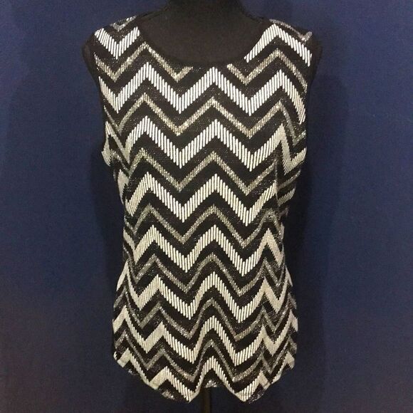 Libra Women's Chevron Sparkle Tank Top, Medium, Black & White - Picture 1 of 9